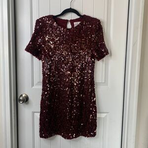 Charles Henry Burgundy‎ Sequin embellished  Cocktail Party Dress Holiday Small